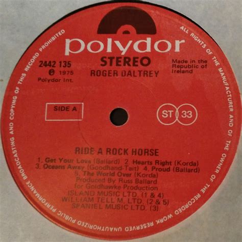 Roger Daltrey - Ride A Rock Horse (1975, Vinyl) | Discogs