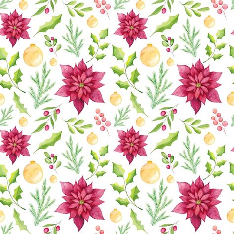 Premium Vector | Watercolor poinsettia flowers seamless pattern