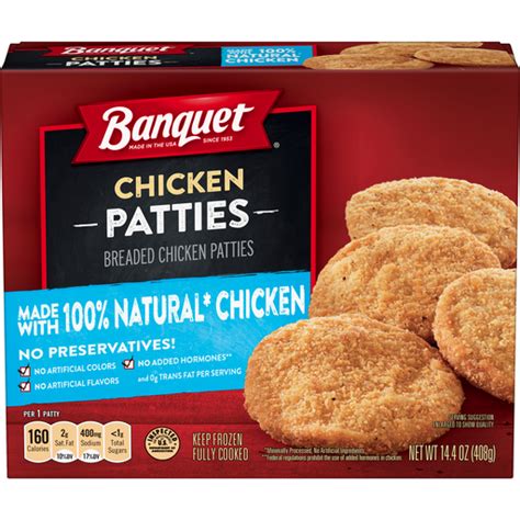 BANQUET Frozen Chicken Patties Made With 100% Natural* Chicken, 14.4 oz ...