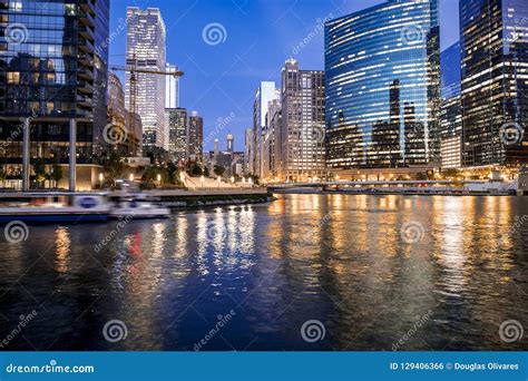 Downtown Chicago Night Lights Stock Photo - Image of work, skyscraper ...