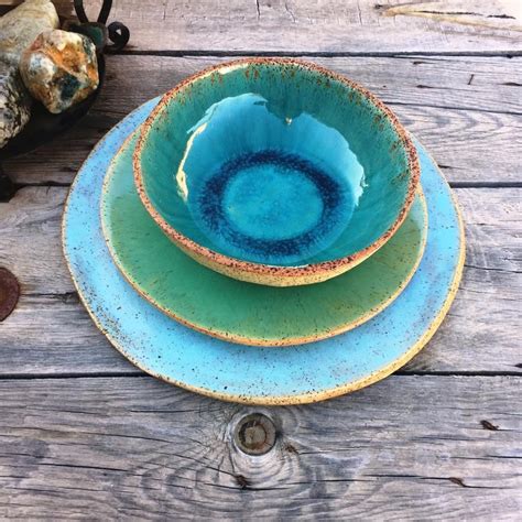 Dinner Plate Set of 6 Turquoise Large Lightweight Ceramic | Etsy | Ceramic dinnerware set ...