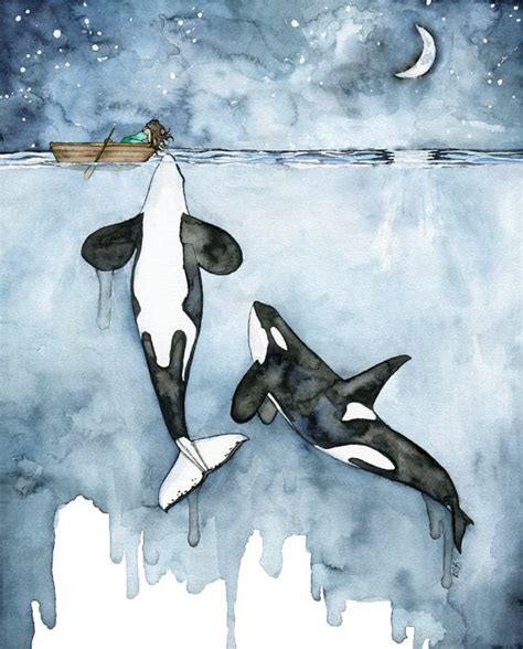 Orca Painting, Watercolor Painting, Whale Painting, Orca and Girl ...