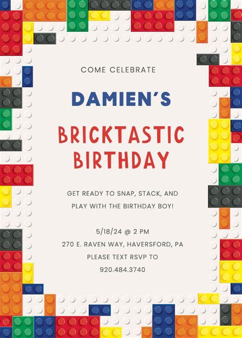 Bricktastic Bash - Birthday Invitation Template (Free) | Greetings Island