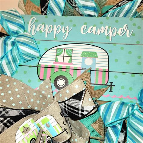 Happy Camper, RV There Yet Mini Camper, Campground Decor, Campground Wreath, Camper Wreath, Aqua ...