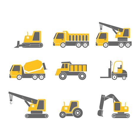 Construction vehicles flat design icon set isolated on white background, vector illustration ...