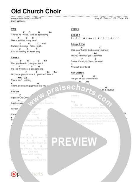 Old Church Choir Chords PDF (Zach Williams) - PraiseCharts