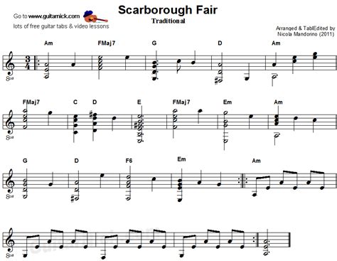 SCARBOROUGH FAIR Fingerstyle Guitar Lesson: GuitarNick.com