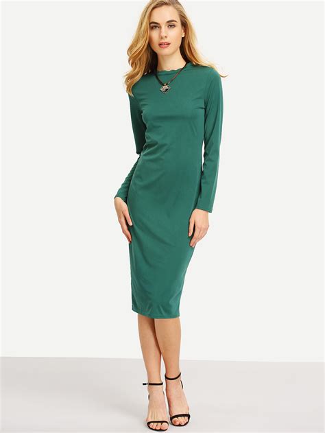 Green Long Sleeve Pencil Dress -SheIn(Sheinside)