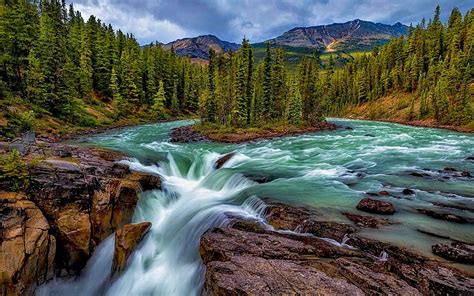 Sunwapta Falls, forest, canadian landmarks, sunwapta waterfall alberta canada HD wallpaper | Pxfuel