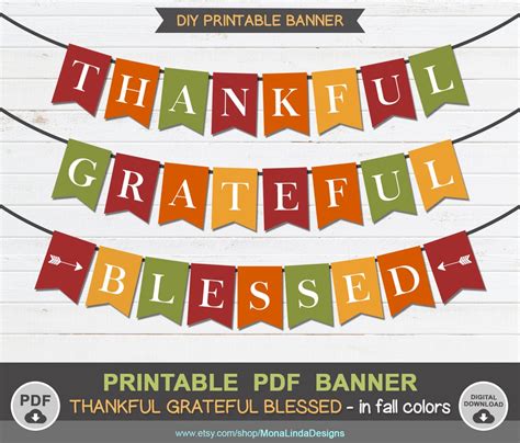 Thankful Grateful Blessed Printable PDF BANNER, Fall Banner, Printable Swallowtail Banner ...