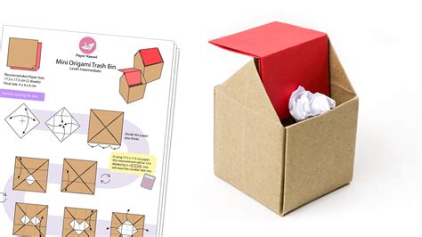 Mini Origami Trash Bin Diagram - Paper Kawaii Shop