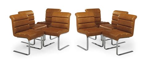 A SET OF EIGHT CHROME AND TAN LEATHER DINING CHAIRS , BY PACE, CIRCA 1975 | Christie's