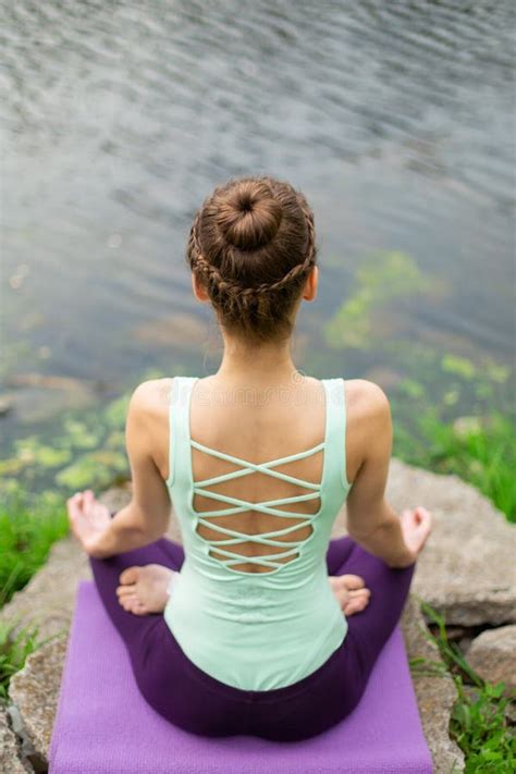 Yoga Woman Practicing Yoga Lesson, Breathing, Meditation, Doing Exercise Ardha Padmasana, Half ...