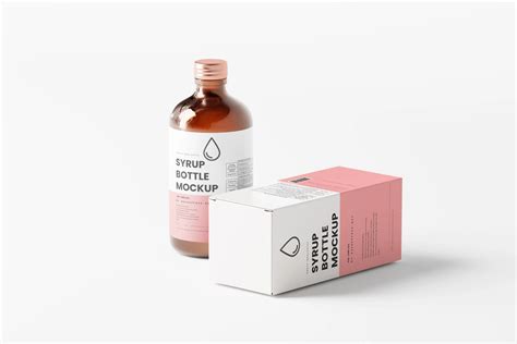 Syrup Bottle and Box Mockups - Mockup Free