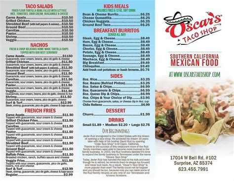 Oscar's Taco Shop Surprise AZ 85374 Menu - Mexican Restaurant