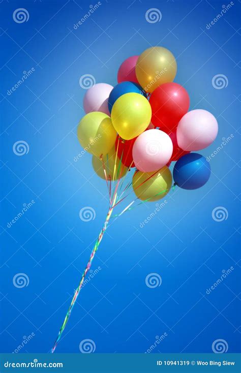 Colorful Balloons in Blue Sky Stock Image - Image of float, blowing ...