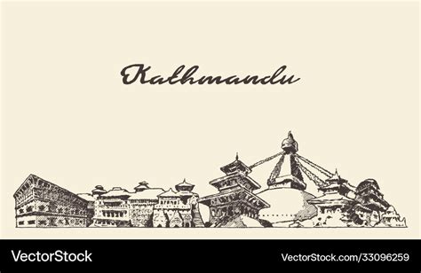 Kathmandu skyline nepal hand drawn sketch Vector Image