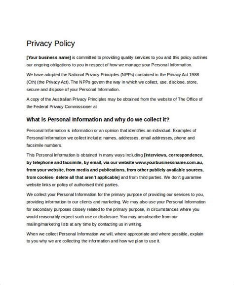 Free Privacy Policy Template For Small Business