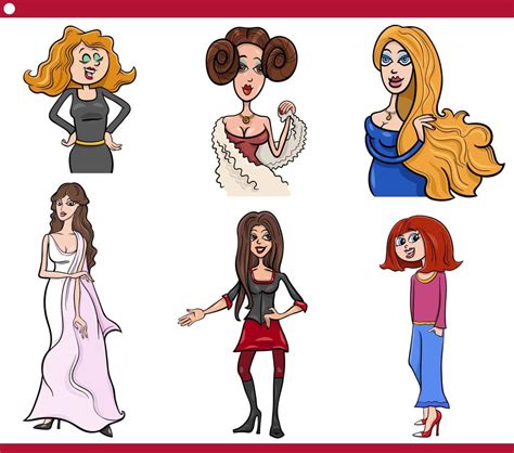 funny cartoon woman comic characters caricature set 5489849 Vector Art at Vecteezy