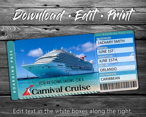 Carnival Cruise Tickets Cruise Ticket Download Editable | Etsy