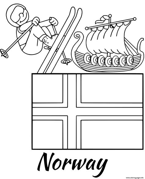 Norway Flag Skiing Coloring page Printable