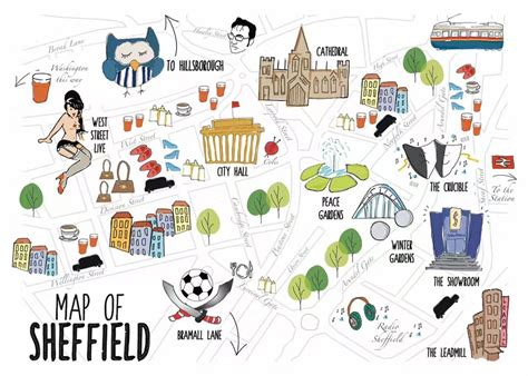 a map of sheffield, england with all the things to see