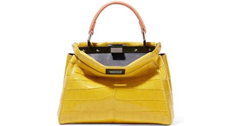 Fendi Peekaboo Mini Crocodile Shoulder Bag in Yellow | Lyst