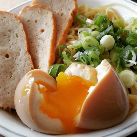 Cold Ramen. Fish cake slices, green onions, marinated egg and fresh ...