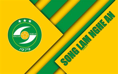 Song Lam Nghe An FC 4k material design logo yellow green abstraction Vietnamese football club V ...