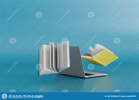 Reading Books Online. Open Books and a Laptop on a Turquoise Background ...