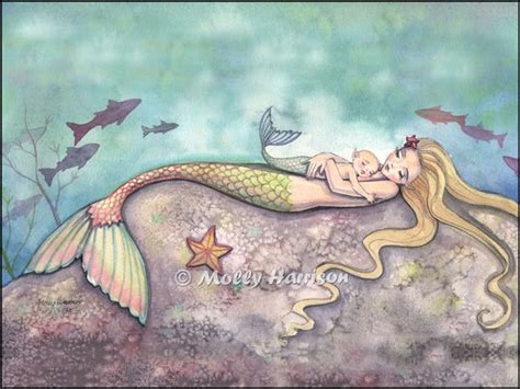 Mermaid Print Mermaid Lullaby Mother and Baby Mermaids Fine - Etsy