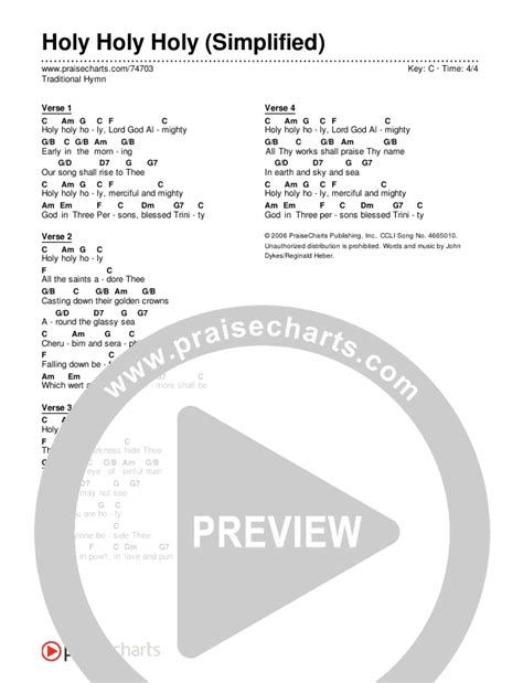 Holy Holy Holy (Simplified) Chords PDF (Traditional Hymn) - PraiseCharts