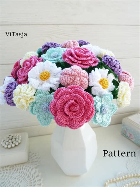 Crochet Bouquet PATTERN. Flowers for Decor. Make Crochet Gift. Crochet ...