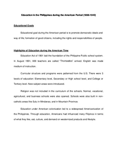 Education in the Philippines during the American Period (1898-1942 ...