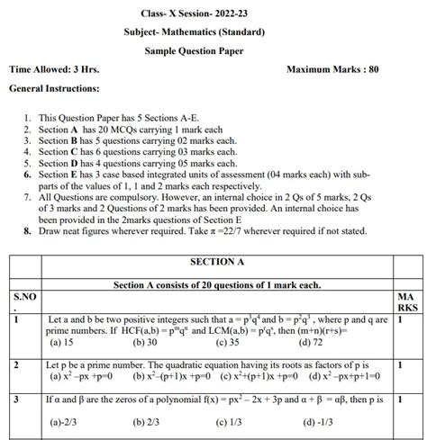 Sample Paper for Class 10 Board examination by CBSE( Updated for 2023)