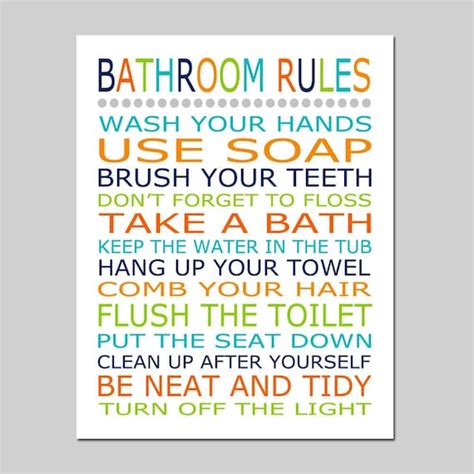 Bathroom Rules Print or Canvas Bathroom Decor Kids Bathroom | Etsy