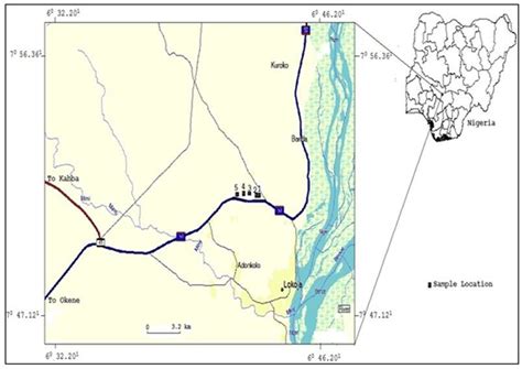 Map of Lokoja and its environs in the Middle Niger Basin showing sample... | Download Scientific ...