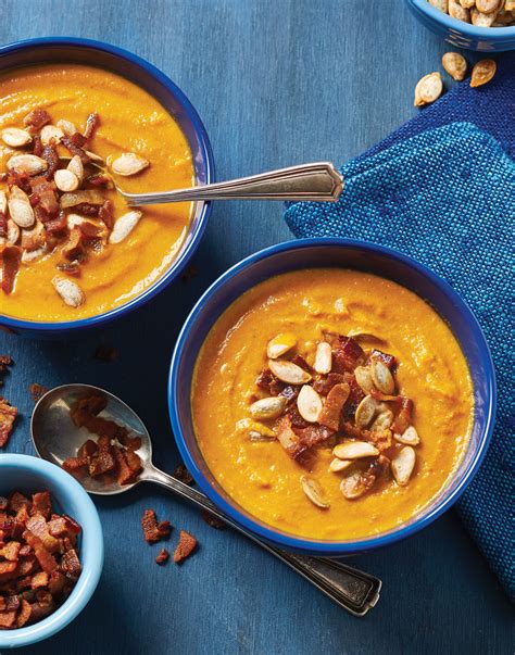 Creamy Pumpkin Soup with bacon & roasted pumpkin seeds Recipe