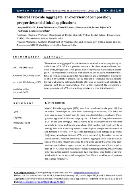 (PDF) Mineral Trioxide Aggregate: an overview of composition, properties and clinical ...