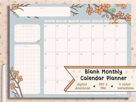 Floral Printable Blank Calendar / Cute Desk Calendar / Flower - Etsy