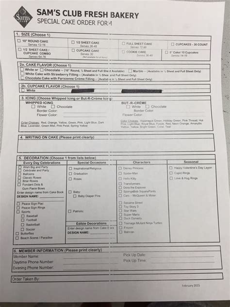 sams club cake order form