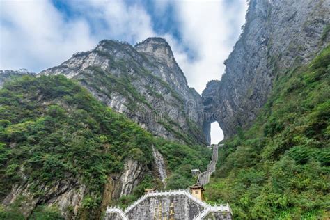 Landscape of the Heaven Gate of Tianmen Mountain National Park with 999 Step Stairway on a ...