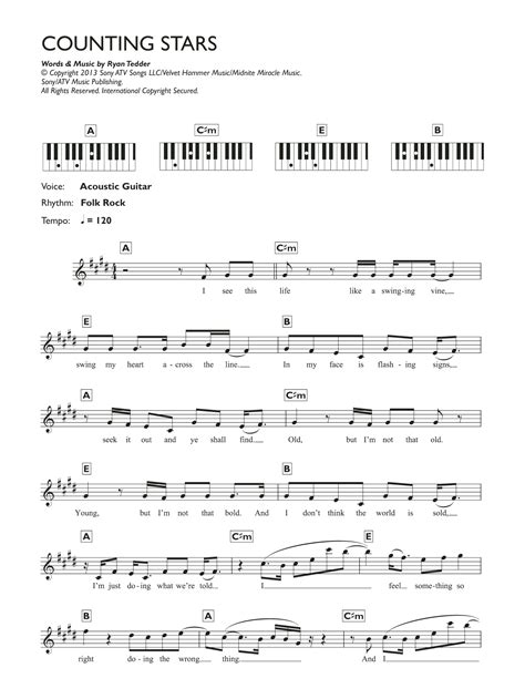 Counting Stars by OneRepublic Sheet Music for Piano Chords/Lyrics at Sheet Music Direct