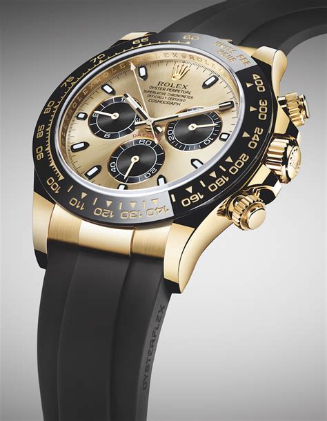 New Rolex Cosmograph Daytona Watches In Gold With Oysterflex Rubber Strap & Ceramic Bezel For ...