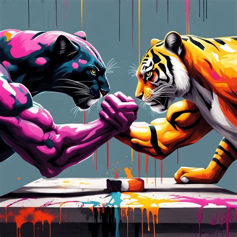 Panther Tiger Arm Wrestling - AI Generated Artwork - NightCafe Creator