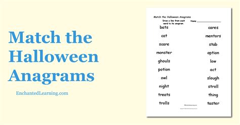 Match the Halloween Anagrams Worksheet - Enchanted Learning