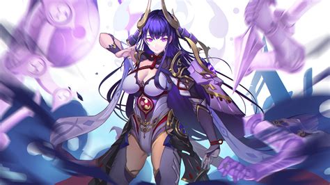 Wallpaper : anime girls, Genshin Impact, purple hair, Raiden Shogun Genshin Impact, purple eyes ...