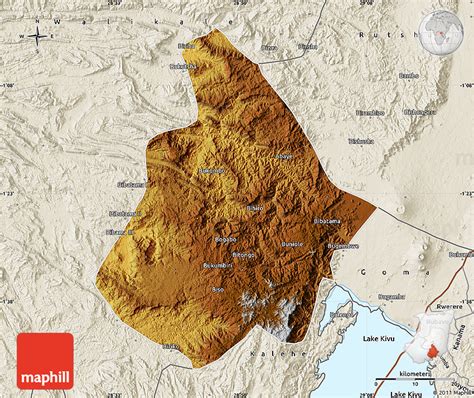 Physical Map of Masisi, shaded relief outside