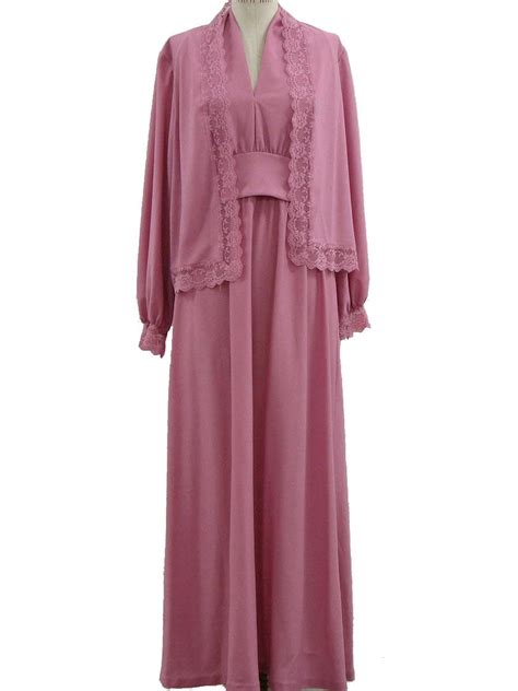 Vintage JCPenney 1970s Dress: 70s -JCPenney- Womens floor length, mauve, stretch polyester ...