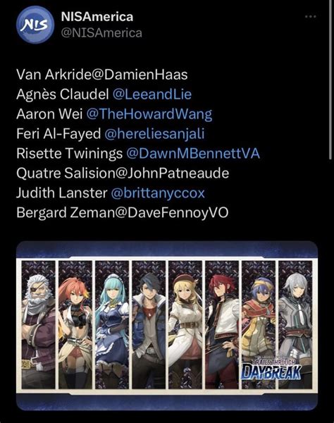 Trails through daybreak cast list has been revealed : r/Falcom